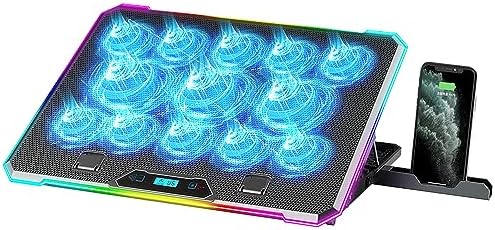 KYOLLY Tapis de refroidissement RVB pour ordinateur portable de jeu, ventilateur de refroidissement pour ordinateur portable avec 13 ventilateurs de refroidissement silencieux pour ordinateurs portables de 15,6 à 17,3", support à 9 hauteurs, lumières LED et écran LCD, 2 ports USB, utilisation sur un ordinateur portable
 Fiche Technique et Prix au Maroc