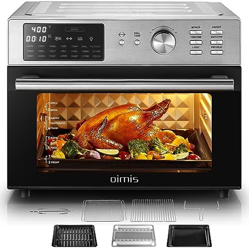 Friteuse à air rôtissoire grille-pain OIMIS, 32 QT X-Large en acier inoxydable Combo 21 en 1 four de comptoir double cuisson système breveté de double conduit d'air avec 7 accessoires 52 recettes et manuel 1800 W
 Avis, Fiche Technique et Prix au Maroc
