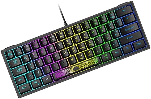 ZIYOU LANG K61 60 % clavier de jeu mini portable avec rétroéclairage arc-en-ciel RVB ergonomique 62 touches 19 touches anti-ghosting sensation mécanique étanche USB filaire pour PC Mac Windows Gamer ordinateur portable dactylographes (noir)
 Fiche Technique et Prix au Maroc