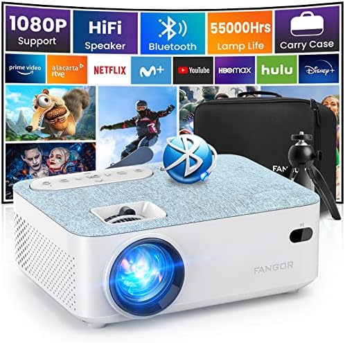 FANGOR 206A Portable Projector -HD Bluetooth Projector for Outdoor MovieS, Mini 1080P Supported Video Projector with Carry Bag & Tripod, Compatible Computer/ Laptop/ SD Cards/PS4/ Xbox Fiche Technique et Prix au Maroc