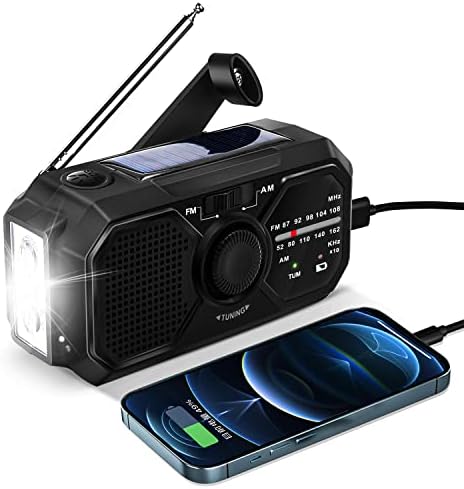Corpower Radio Solaire Portable, FM/AM Manivelle Radio avec Lampe de Poche LED/Alarme SOS, Batterie Rechargeable 2500mAh Petit Radio d'urgence pour Urgence Extérieure Randonnée Camping
 Avis, Fiche Technique et Prix au Maroc