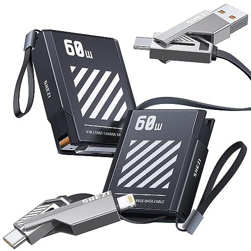 SHEZI Câble USB C rétractable 4 en 1 Câble Lightning 60 W [Fast Charging & Data Sync][CarPlay & Android Auto Support]  Cordon de chargeur portable iPhone iPad Samsung Combo ports Lightning/Type C/USB A, 3,5 pieds
 Fiche Technique et Prix au Maroc