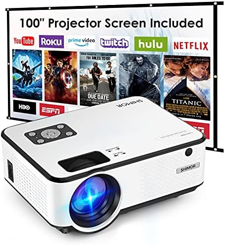 Mini Projector, SHIMOR C9 7500L HD Outdoor Movie Projector with 100 Inch Projector Screen, 1080P Supported Compatible with TV Stick, Video Games, HDMI, USB, AUX, AV, PS4, Laptop, Smartphone Fiche Technique et Prix au Maroc