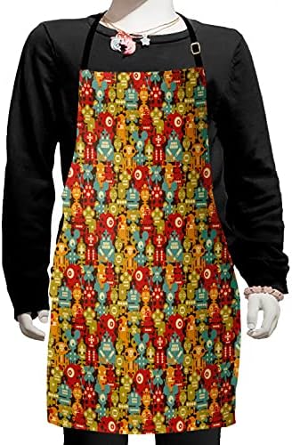 Ambesonne Tablier de dessin animé, monstres robots colorés, style science-fiction, jeu rétro, motif Cyborg Fantasy Alien, petit tablier avec attaches réglables pour la pâtisserie, la peinture, petite taille, multicolore
 Avis, Fiche Technique et Prix au Maroc