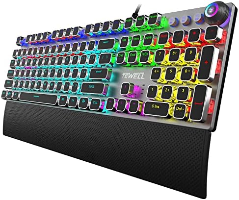 TEWELL Clavier de jeu mécanique, claviers de machine à écrire rétroéclairés LED arc-en-ciel avec repose-main amovible, 104 touches anti-ghosting, commutateurs noirs à réponse rapide pour PC, ordinateur portable, ordinateur
Avis,  Fiche Technique et Prix au Maroc