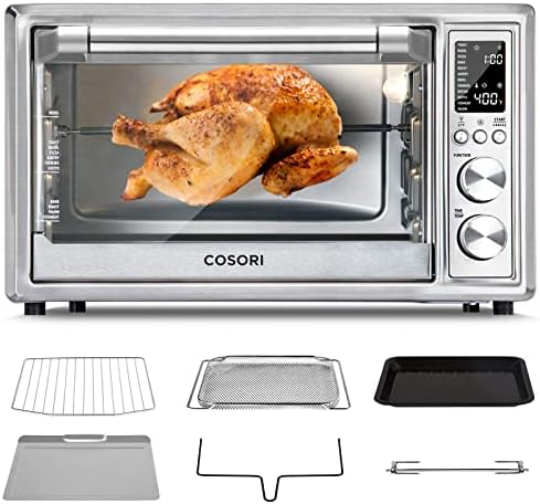 COSORI Friteuse à air grille-pain 12 en 1 avec rôtissoire, acier inoxydable 32 QT/32 L, 6 tranches de pain grillé, pizza 33 cm, 100 recettes, panier, plateau (6 accessoires) inclus, CO130-AO
 Avis, Fiche Technique et Prix au Maroc