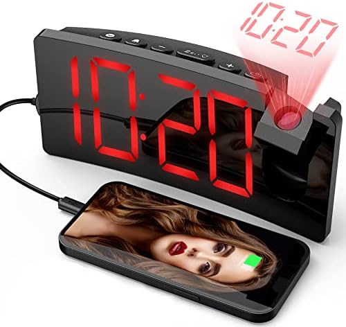 Réveil de chevet avec projecteur 180 °, luminosité à 4 niveaux, grand écran LED, réveil numérique avec port de charge USB, 9 min Snooze, 12/24 H, réveil pour enfants, adolescent, sureau
 Avis, Fiche Technique et Prix au Maroc