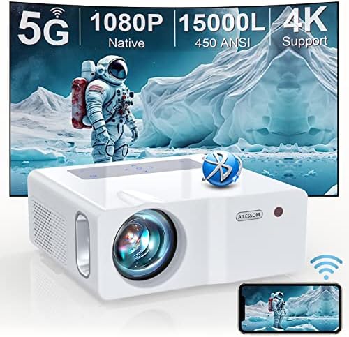 Native 1080P 5G WiFi Bluetooth Projector,15000L 450 ANSI Outdoor Movie Projector 4K Support and Max 450" Display, LED Home Theater Video Projector Compatible With iOS/Android/Win/TV Stick/PS5 White Fiche Technique et Prix au Maroc