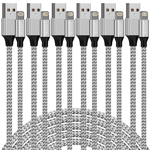 [Apple MFi Certified] 6 paquets[3/3/6/6/6/10ft] Câble Lightning de chargeur pour iPhone, Compatible avec iPhone 14ProMax/14Pro/14/14Plus/13Pro/13/12Pro/12/11 et plus, argent et blanc
 Fiche Technique et Prix au Maroc