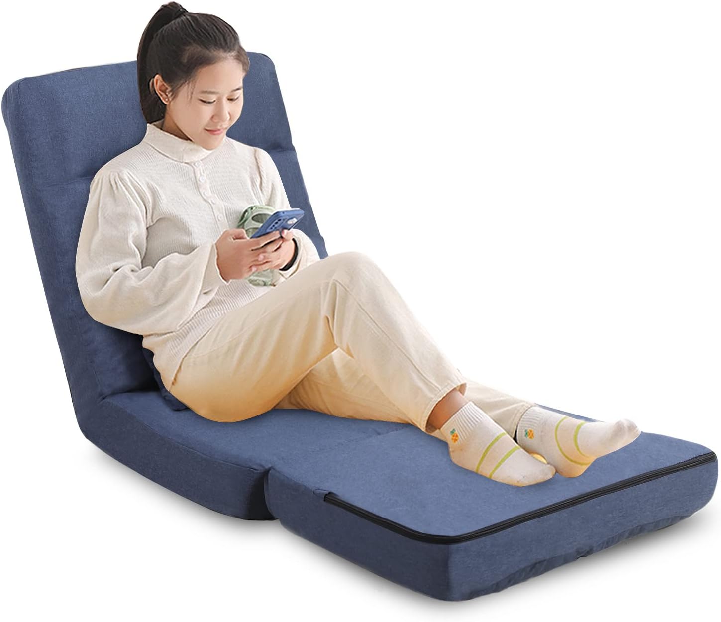 FLOGUOR Chaise longue d'intérieur, chaise de sol à 14 positions avec support dorsal pour adultes et enfants, canapé pliant paresseux, chaise longue avec un oreiller rembourré pour salon, chambre à coucher, pour lecture de jeux 8823DB
 Fiche Technique et Prix au Maroc