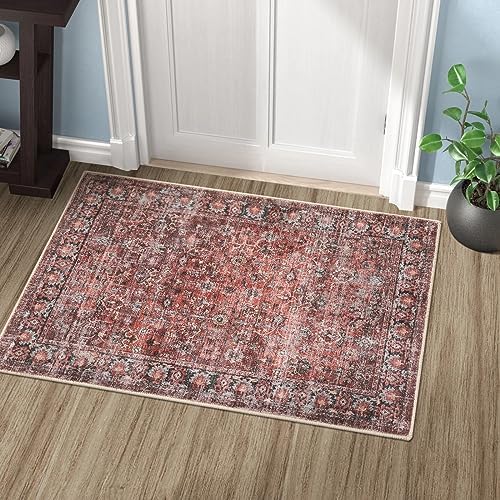 LIVEBOX Tapis persan lavable en machine 2 x 3 – Petit tapis d'entrée bohème à poils courts pour cuisine, paillasson rouge vieilli rétro antidérapant pour salle de bain, buanderie, évier
 Fiche Technique et Prix au Maroc