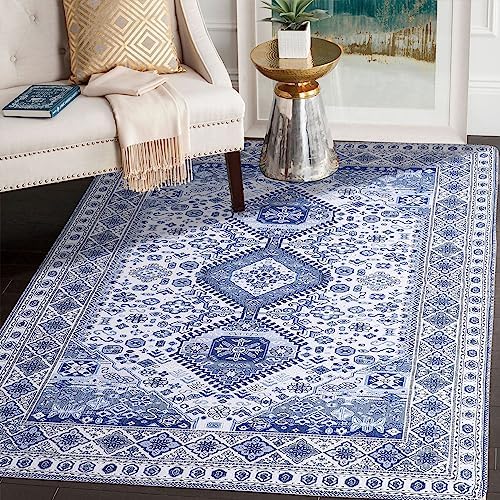 Tapis antidérapant 3'x5', imprimé bleu, tapis d'intérieur, lavable, à poils ras, petits tapis pliables, tapis d'entrée d'intérieur pour chambre à coucher, salon, salle à manger
 Fiche Technique et Prix au Maroc