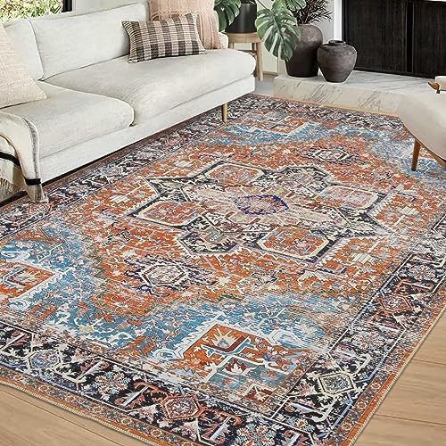 GlowSol Tapis oriental médaillon 10,2 x 15,2 cm - Tapis persan vintage lavable en machine - Tapis de sol antidérapant - Ne perd pas ses poils - Tapis pour salon, chambre à coucher, bureau (orange)
 Fiche Technique et Prix au Maroc