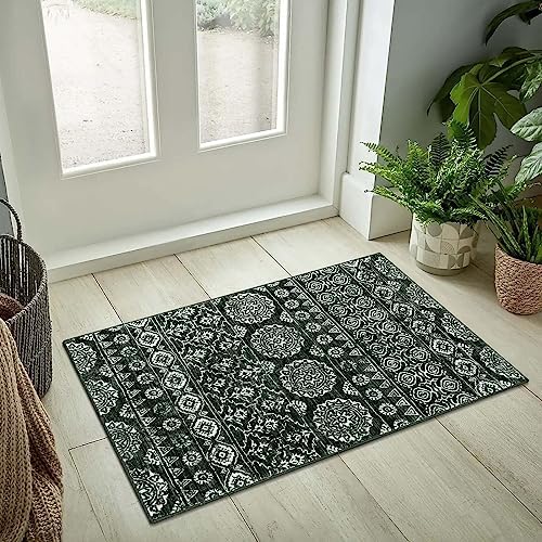 Lanffia Tapis géométrique vintage – 2 x 3 cm, petit tapis d'entrée, style bohème, en fausse laine, antidérapant, lavable, à poils ras, pour intérieur, cuisine, salle de bain, porche, noir/gris foncé
 Fiche Technique et Prix au Maroc