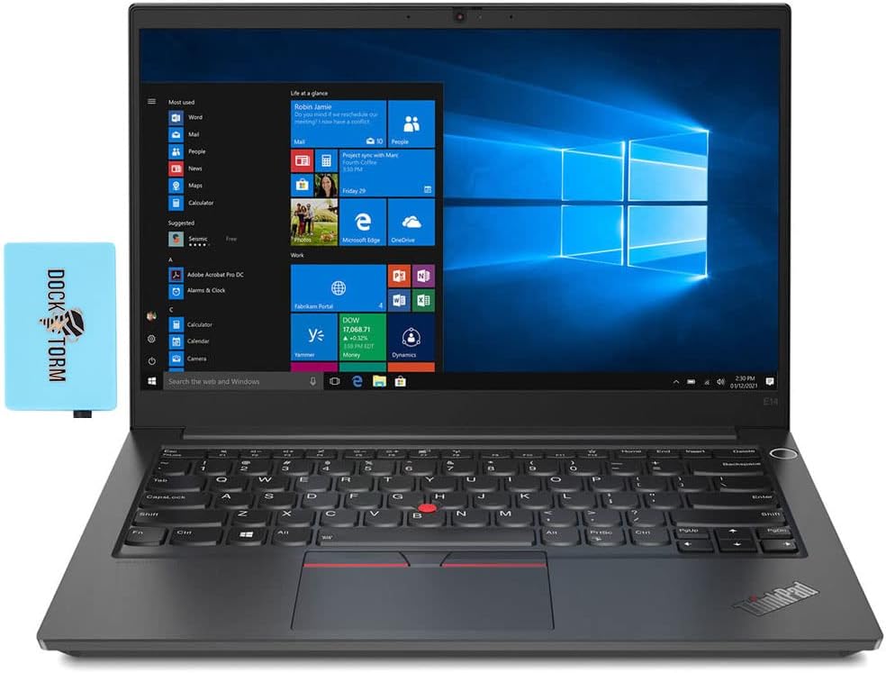 Ordinateur portable Lenovo ThinkPad E14 Gen 2 pour la maison et l'entreprise (Intel i7-1165G7 4 cœurs, 32 Go de RAM, SSD PCIe 2 To, Intel Iris Xe, 14.0" 60 Hz tactile Full HD (1920 x 1080), empreinte digitale, Win 10 Pro) avec Dockztorm Hub
 Fiche Technique et Prix au Maroc