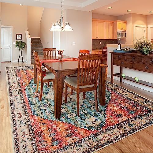 RUGxDJ Tapis tribal persan lavable de 15,2 x 22,9 cm, style bohème vieilli, avec envers en caoutchouc, antidérapant, à poils courts, oriental, vintage, iranien, pour chambre à coucher, entrée, salon, salle à manger
 Fiche Technique et Prix au Maroc