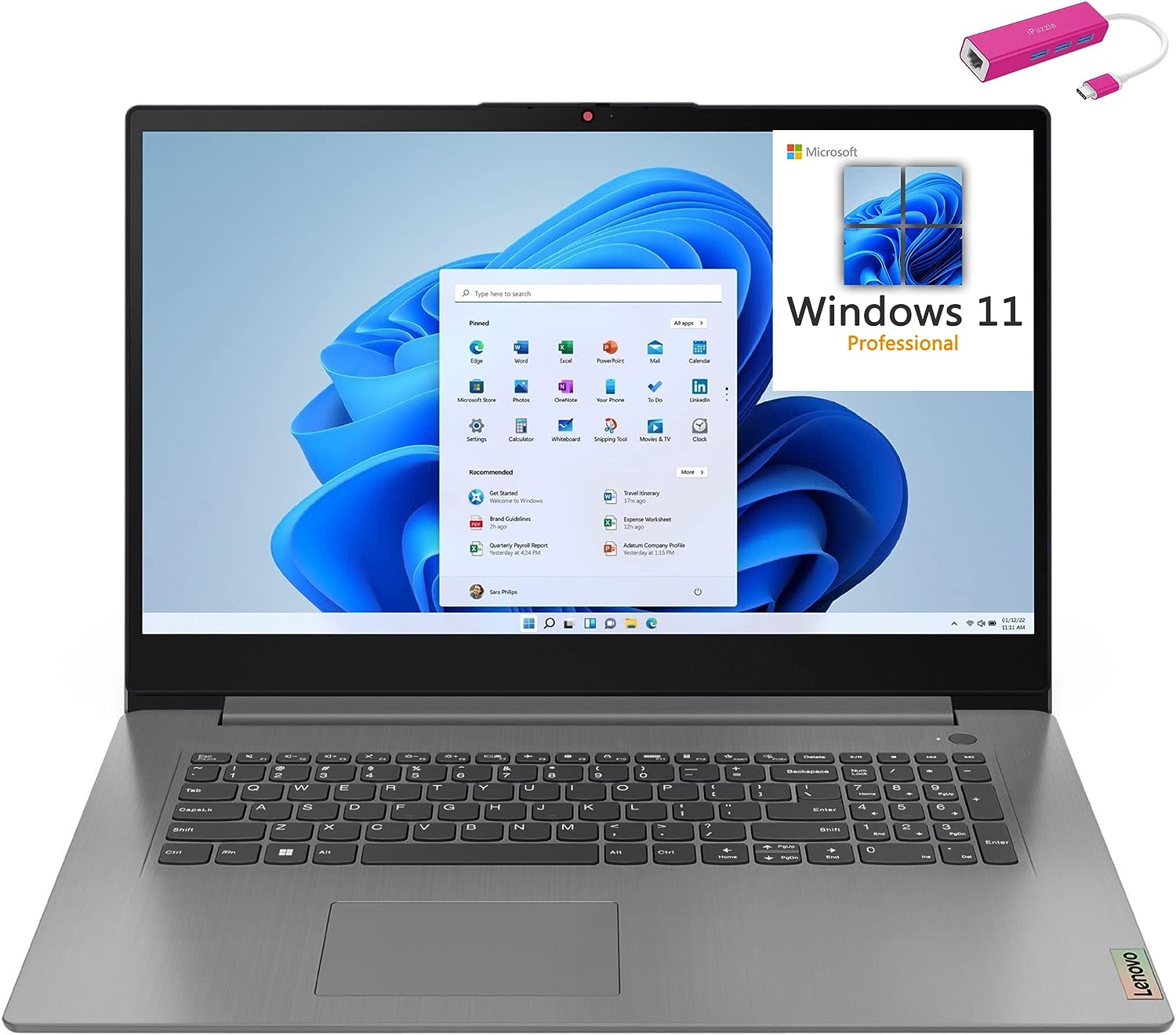 Lenovo 2023 IdeaPad 3 17 17,3" Ordinateur portable professionnel FHD, Hexa-Core AMD Ryzen 5 5625U (Beat i5-1235U), 16 Go de RAM DDR4, SSD PCIe 1 To, WiFi 6, lecteur d'empreintes digitales, Bluetooth, Windows 11 Pro, HUB iPuzzl Type-C
 Fiche Technique et Prix au Maroc