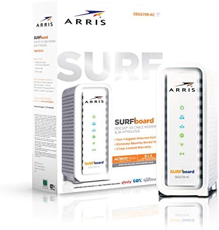 ARRIS Surfboard (8x4) Docsis 3.0 Modem câble Plus Routeur Wi-Fi double bande AC1600, certifié pour Comcast Xfinity, Spectrum, Cox et plus (SBG6700AC), blanc, vitesse de téléchargement maximale : 343 Mbps
 Avis, Fiche Technique et Prix au Maroc