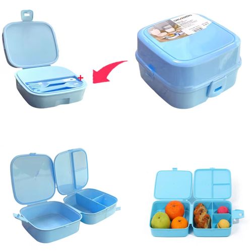 Boîte à lunch enfants avec 4 compartiments 2 couches fourchette cuillère
 Fiche Technique et Prix au Maroc