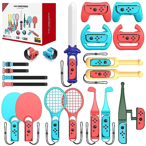 CXY CHYUHSIN Ensemble d'accessoires de sport Switch 18 en 1 pour Nintendo Switch Accessoires de sport compatibles avec Switch/Switch OLED avec raquette de tennis/clubs de golf/bracelets d'épée/sangle de jambe
 Avis, Fiche Technique et Prix au Maroc