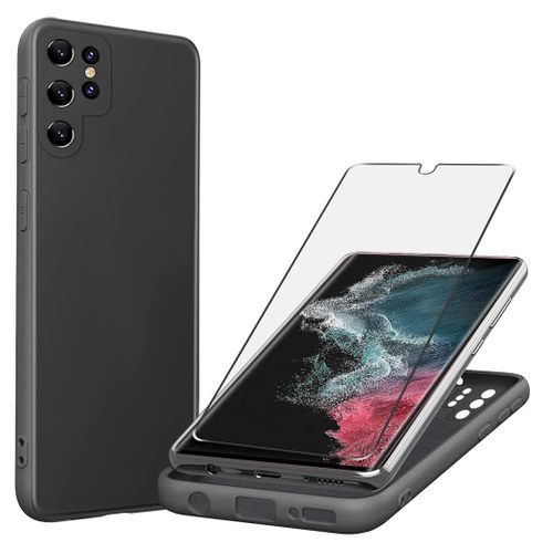 Coque pour Samsung S23 Ultra Silicone Liquide noir + Verre Trempé Protection écran
 Fiche Technique et Prix au Maroc