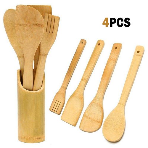 Ensemble de Cuillères - Spatules en Bambou, 4 Pièces avec Support de Rangement
 Fiche Technique et Prix au Maroc