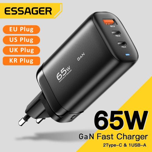 Essager Chargeur Rapide 65W GaN Tech USB 2 x USB Type-C + USB
 Fiche Technique et Prix au Maroc