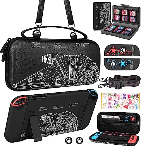 Gurgitat Étui 9 en 1 Cool Ship Switch pour Nintendo Switch, étuis de transport et accessoires de rangement, kit de poignées pour pouce + support de jeu + peau dockable + bandoulière + autocollant pour sac de voyage Switch
 Avis, Fiche Technique et Prix au Maroc