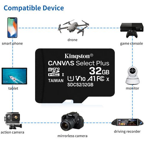 Kingston Carte mémoire ORIGINAL Micro SD 32 GB CANVAS G Casse 10
 Fiche Technique et Prix au Maroc