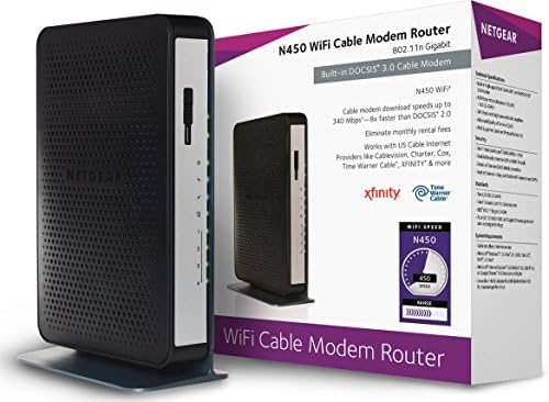 NETGEAR N450-100NAS (8x4) Routeur modem câble WiFi DOCSIS 3.0 (N450) certifié pour Xfinity de Comcast, Spectrum, Cox, Cablevision et plus (renouvelé)
 Avis, Fiche Technique et Prix au Maroc