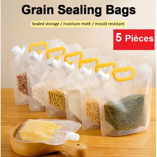 Set de 5 Sac de stockage de céréales résistant à l'humidité, Sachets de céréales
 Fiche Technique et Prix au Maroc