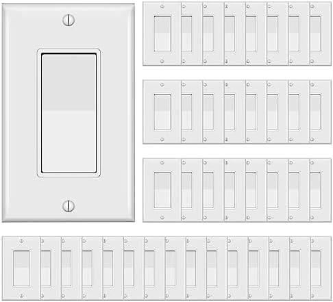 TAKETEK Interrupteur décoratif avec plaque murale, interrupteur à bascule unipolaire, vis de mise à la terre, qualité résidentielle, 15 A 120 V/277 V, homologué UL, YX-S001-10PACK, blanc (lot de 10)
 Avis, Fiche Technique et Prix au Maroc