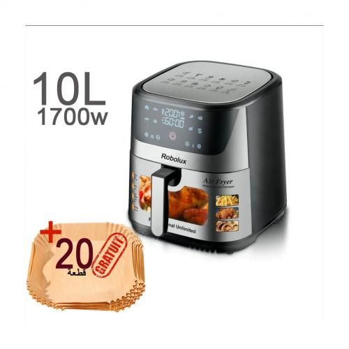 Robolux Friteuse sans huile XXL, écran LCD tactile R.5351/1700w/10Litres+20pcs Papier
 Fiche Technique et Prix au Maroc