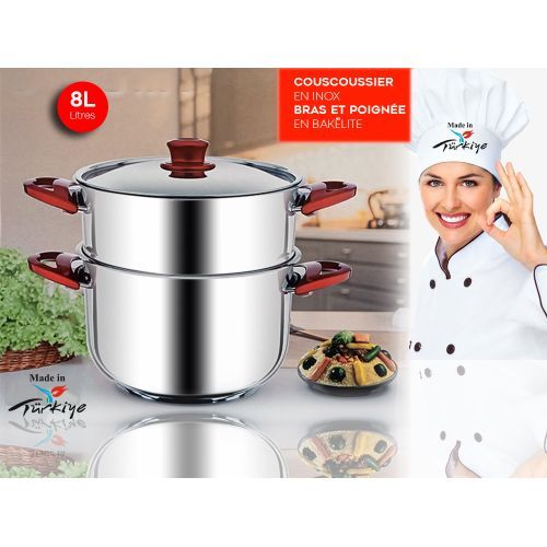 Homy Leader Couscoussier + Panier Cuisson A Vapeur + Couvercle 100% INOX, Ø 24CM - 8L
 Fiche Technique et Prix au Maroc