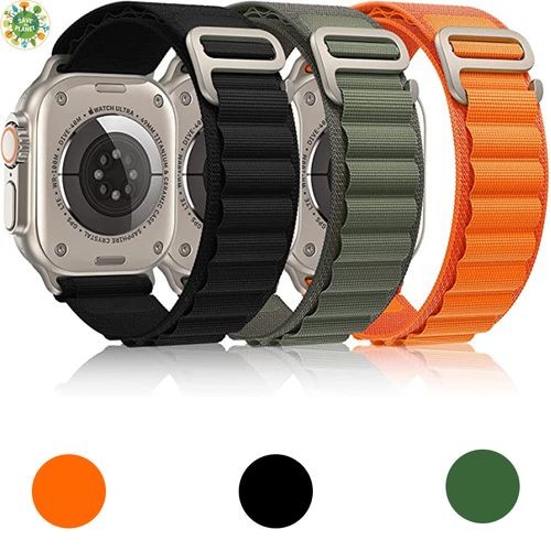 PACK 3 Alpine Loop Compatible avec Apple Watch 42mm 45mm 44mm, 49mm Bracelet en Nylon Robuste Femme Homme noir vert orange
 Fiche Technique et Prix au Maroc