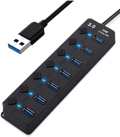 Parra & Carruyo Adaptateur USB3.0 7 ports Multiport USB portable Hub de ports USB 3.0 avec commutateurs Convertisseur LED Transfert de données 5 Gbit/s pour ordinateur portable
 Fiche Technique et Prix au Maroc