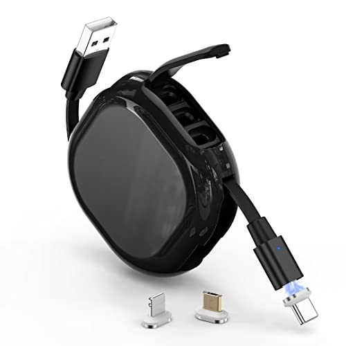 YKZ Câble de charge magnétique rétractable 3 en 1, cordon de chargeur de téléphone USB rétractable de voyage 3A avec micro USB/Type-C pour tous les appareils
 Fiche Technique et Prix au Maroc