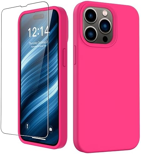 FUNMIKO Coque conçue pour iPhone 15 Pro Max avec protecteur d'écran, coque en silicone liquide soyeux et doux, conçue à la mode pour les femmes et les filles, coque de protection pour téléphone 6,7", rose vif
 Fiche Technique et Prix au Maroc