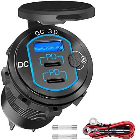 Prise USB 12 V 58 W pour iPhone Qidoe Double 40 W PD et 18 W QC3.0 Double prise de chargeur USB avec interrupteur Prise de courant étanche en aluminium pour camion moto marine
 Fiche Technique et Prix au Maroc