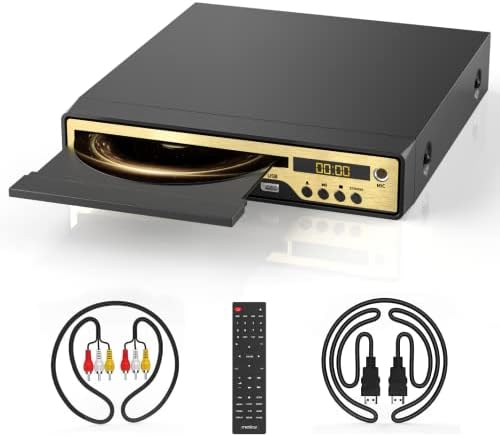 Lecteur DVD Or, Lecteur DVD HDMI pour TV avec entrée Micro pour Fonction karaoké, Port Carte SD/entrée USB, Lecteur DVD Compact sans région, câble HDMI et RCA Inclus, télécommande
 Avis, Fiche Technique et Prix au Maroc