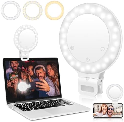 Anneau lumineux, 3 modes d'éclairage, lampe à selfie rechargeable, batterie de grande capacité, portable, 60 LED, luminosité réglable, lampe à clipser pour ordinateur portable, téléphone, maquillage, TikTok, photographie, Vlog et YouTube
 Fiche Technique et Prix au Maroc