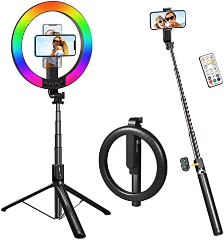 Anneau lumineux RVB portable de 10,5" avec trépied et support de téléphone, anneau lumineux de voyage avec support de 74", 8 niveaux de gradation, anneau lumineux sans fil à piles de 1000 mAh pour téléphone, diffusion en direct, maquillage, TikTok
 Fiche Technique et Prix au Maroc