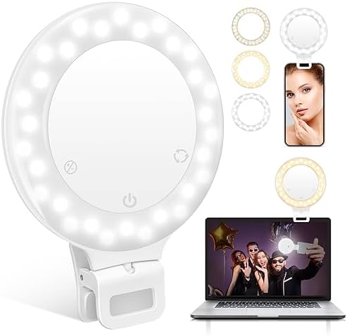 Anneau lumineux, 3 modes d'éclairage, lampe à selfie rechargeable, batterie de grande capacité, portable, 60 LED, luminosité réglable, clip sur la lumière pour téléphone, iPad, ordinateur portable, pour maquillage, TikTok, photographie, Vlog
 Fiche Technique et Prix au Maroc