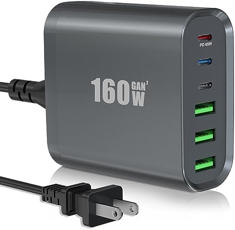 Chargeur rapide USB C, station de charge USB C 160 W GaN, bloc de chargeur mural USB C à 6 ports, adaptateur d'alimentation USB C multiport portable pour MacBook Pro/Air, iPad Pro, iPhone 14/13/Mini/Pro/13Pro Max/12 Galaxy Note
 Fiche Technique et Prix au Maroc