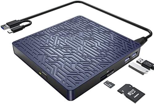 LPUNCD Lecteur CD DVD Externe USB 3.0 & Type-C, 5 en 1 Graveur CD DVD Externe PC avec 2 Ports USB, 1 Micro USB, 1 SD/TF, pour Laptop/Desktop/MacBook, Win11/10/8/7/XP/Vista/Linux/MacOS, Bleu
 Avis, Fiche Technique et Prix au Maroc