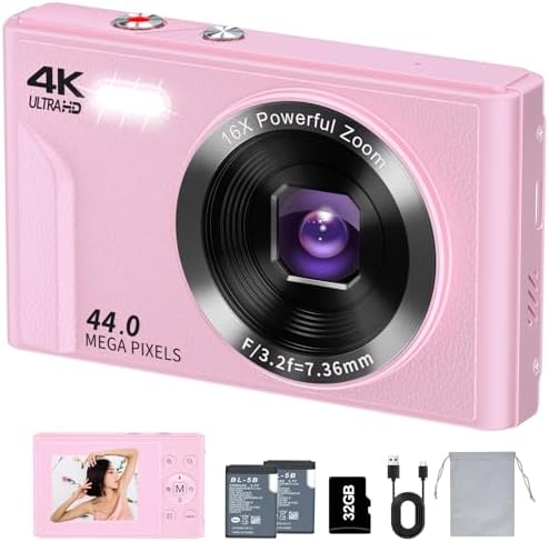 Appareil photo numérique pour la photographie VJIANGER FHD 1080P Caméra vidéo avec carte TF 32 Go Zoom numérique 16X Appareil photo portable pour enfants, adolescents, étudiants, garçons, filles, personnes âgées (X6-Pink1)
 Fiche Technique et Prix au Maroc