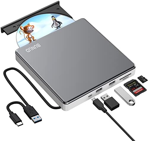 Lecteur de CD DVD externe USB 3.0 Type C Graveur de CD/DVD ROM CD DVD +/-RW Lecteur de disque optique avec 2 emplacements USB et TF/SD Lecteur graveur portable mince pour ordinateur portable Mac MacBook Windows 11 10 PC Linux OS
 Fiche Technique et Prix au Maroc