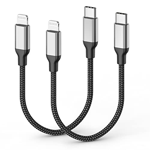 Câble USB C vers Lightning court de 1 pied, [Apple MFi Certified] Lot de 2 chargeurs USB C pour iPhone PD charge rapide, 12 pouces en nylon tressé de type C vers cordon Lightning pour iPhone 14 13 12 11 Pro Max Mini XR XS 8 SE iPad
 Fiche Technique et Prix au Maroc