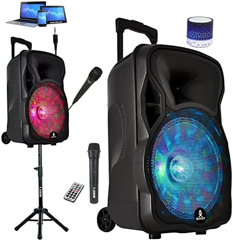 KARAOKÉ 600w + 2 MICROS Fil et sans Fil ENCEINTE SONO PORTABLE AUTONOME + PIED + BLUETOOTH USB SD idéal KARAOKÉ SOIRÉE FAMILLE
 Avis, Fiche Technique et Prix au Maroc