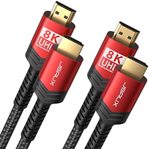JSAUX Lot de 2 câbles HDMI 2.1 1,8 m, 48 Gbit/s 8K et 4K, cordon tressé HDMI ultra haute vitesse, 4K à 120 Hz, 144 Hz, 8K à 60 Hz, HDCP 2.2 et 2.3, HDR 10, eARC compatible avec moniteur d'ordinateur portable UHD TV PS5 PS4 Dolby – Rouge
 Fiche Technique et Prix au Maroc